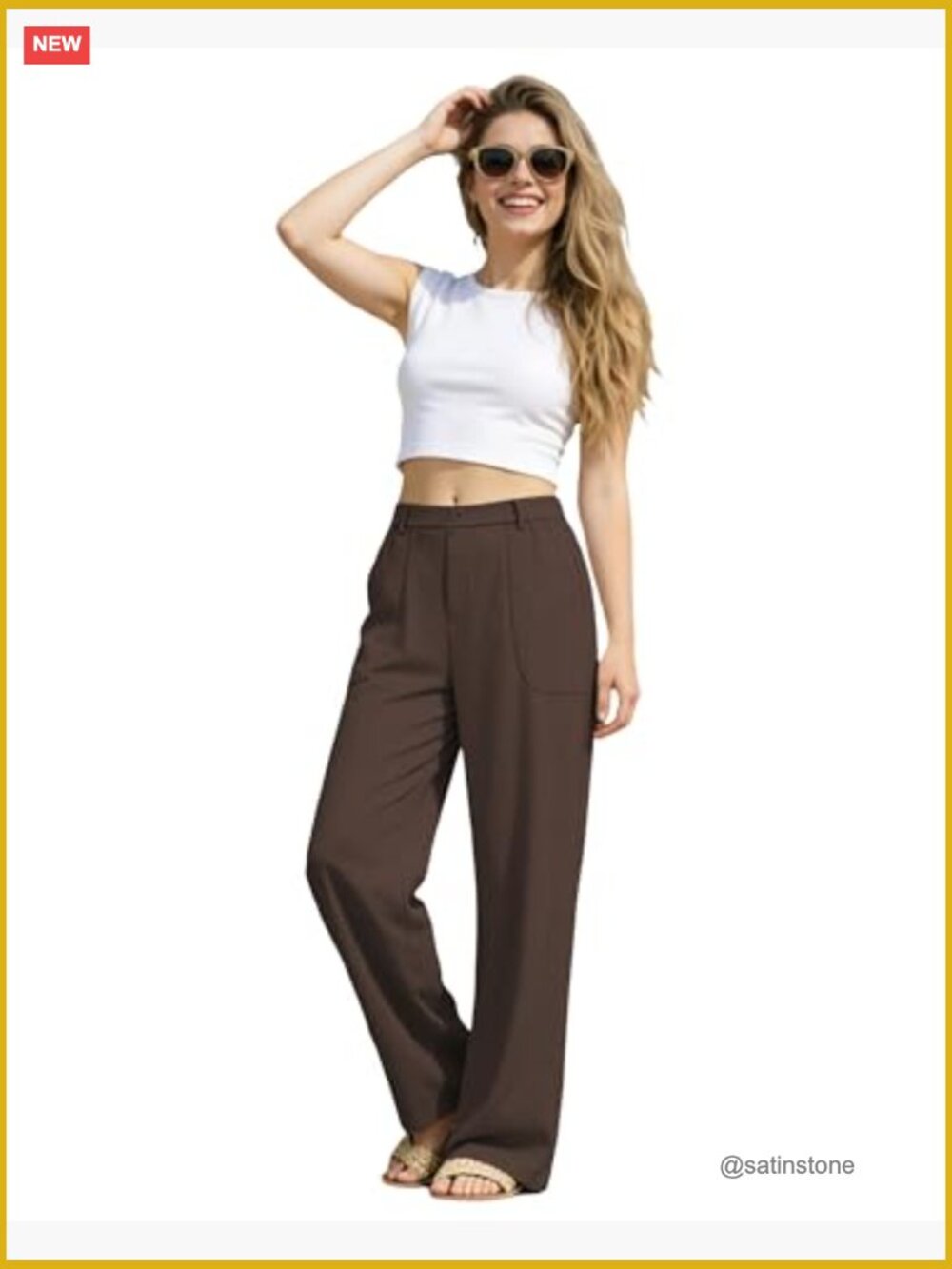 High Waisted Wide Leg Linen Cotton Blend Pants Pull On - Picture 4 of 7